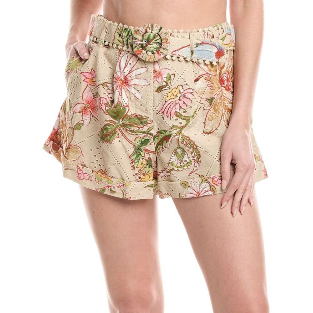 Hemant & Nandita Womens  Buckle Belt Short, Beige
